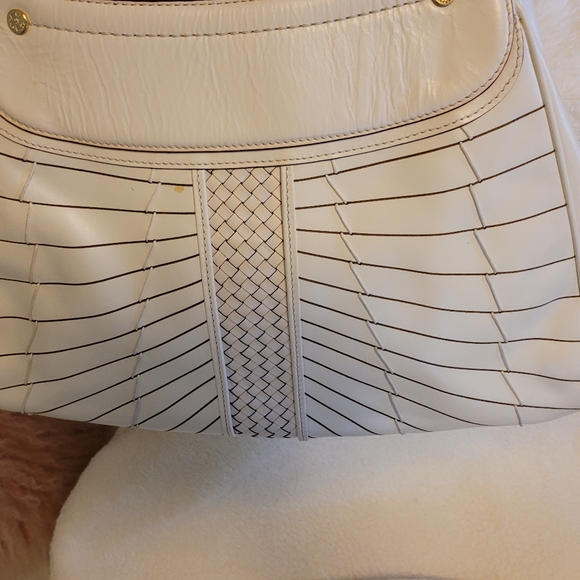 Cole Haan Cream Leather Woven Satchel - Picture 7 of 11